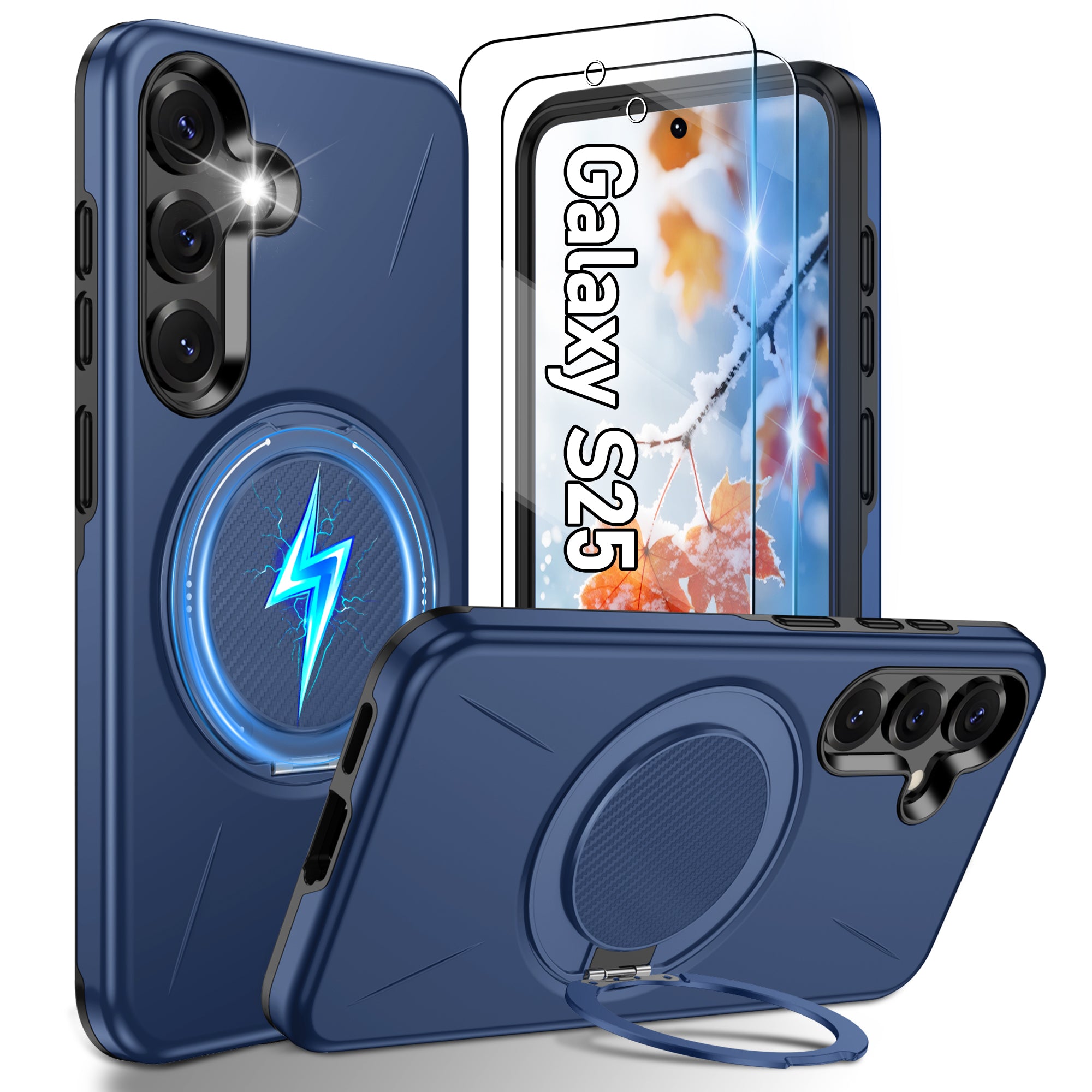 Gritup for Samsung Galaxy S25 Case [Compatible with MagSafe Accessories]:2 Pcs HD Screen Protectors,Built-in Kickstand,Dual Layer Shockproof,Camera Guard,Velvet Touch