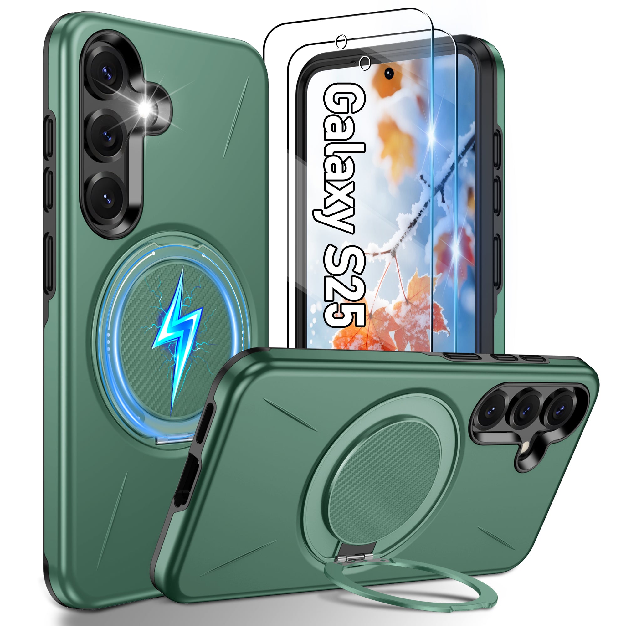 Gritup for Samsung Galaxy S25 Case [Compatible with MagSafe Accessories]:2 Pcs HD Screen Protectors,Built-in Kickstand,Dual Layer Shockproof,Camera Guard,Velvet Touch