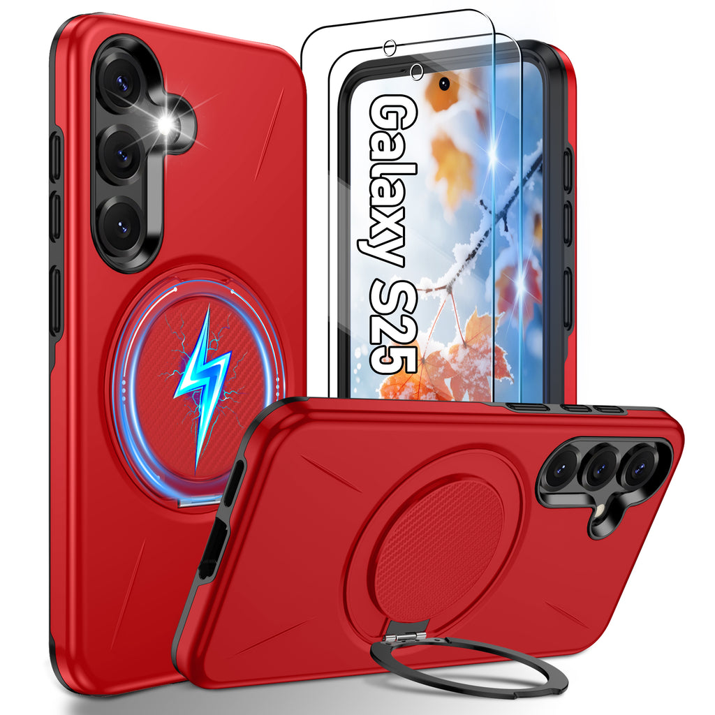 Gritup for Samsung Galaxy S25 Case [Compatible with MagSafe Accessories]:2 Pcs HD Screen Protectors,Built-in Kickstand,Dual Layer Shockproof,Camera Guard,Velvet Touch