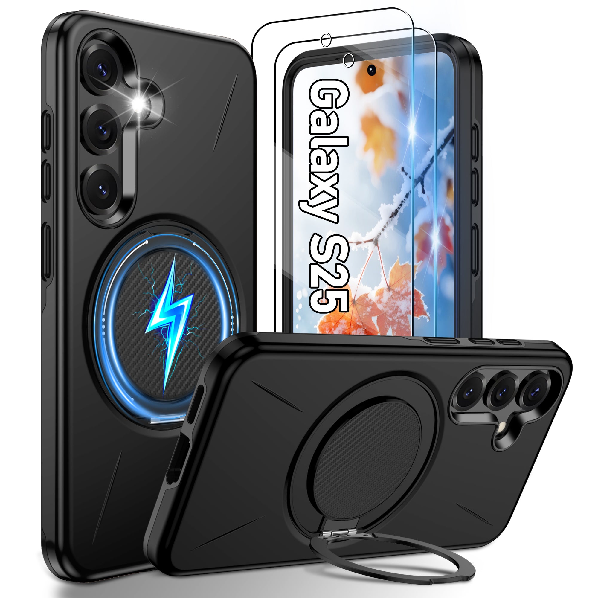 Gritup for Samsung Galaxy S25 Case [Compatible with MagSafe Accessories]:2 Pcs HD Screen Protectors,Built-in Kickstand,Dual Layer Shockproof,Camera Guard,Velvet Touch