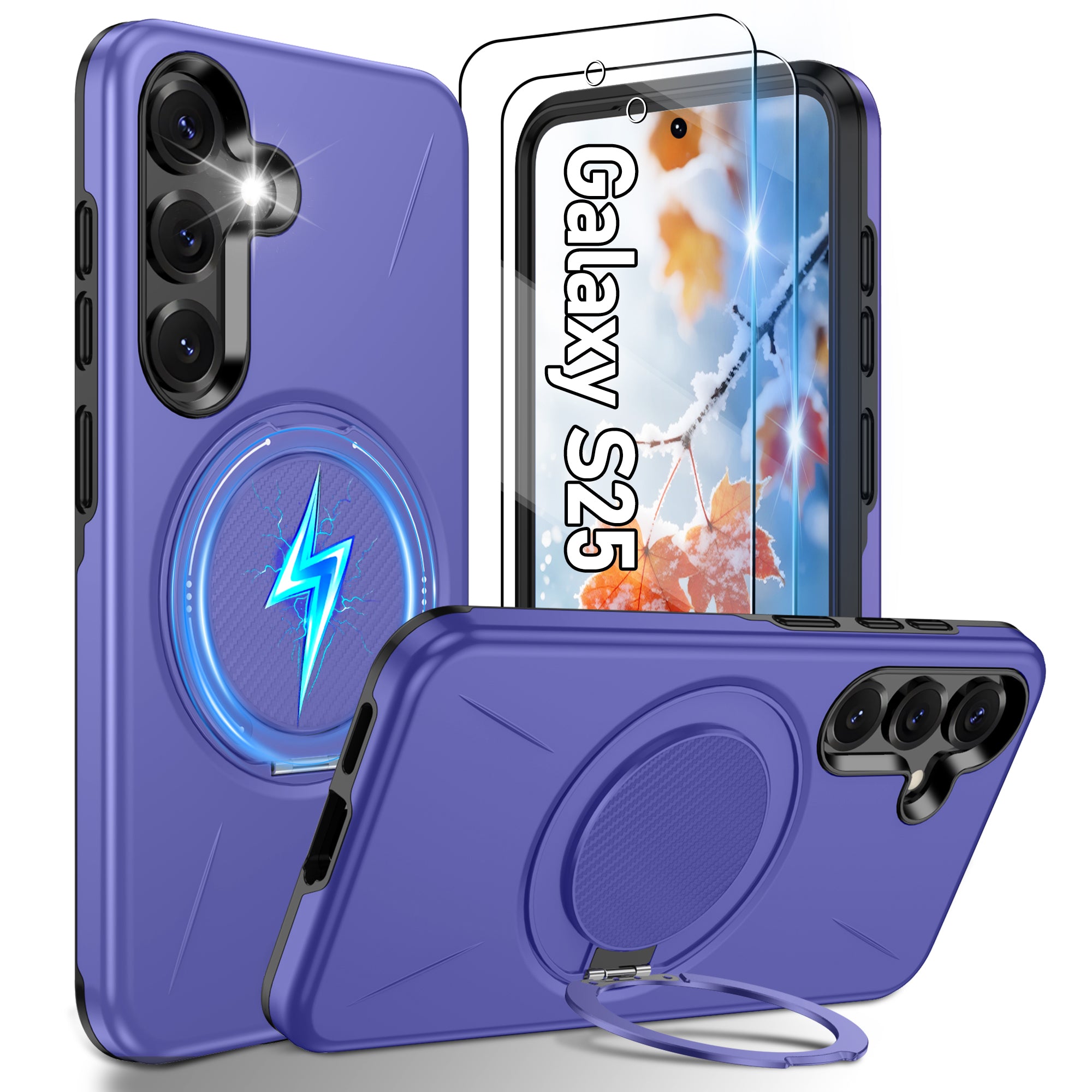 Gritup for Samsung Galaxy S25 Case [Compatible with MagSafe Accessories]:2 Pcs HD Screen Protectors,Built-in Kickstand,Dual Layer Shockproof,Camera Guard,Velvet Touch