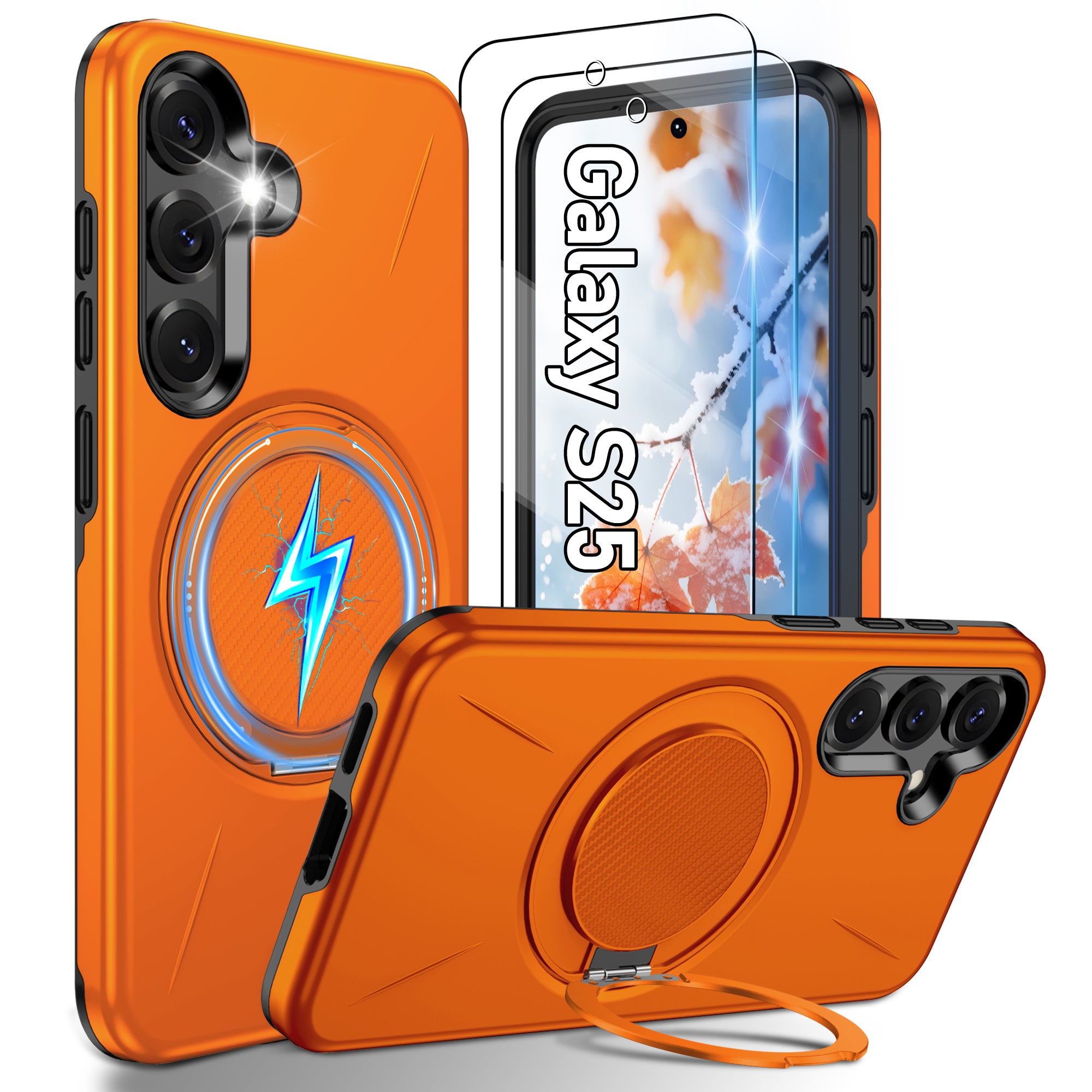 Gritup for Samsung Galaxy S25 Case [Compatible with MagSafe Accessories]:2 Pcs HD Screen Protectors,Built-in Kickstand,Dual Layer Shockproof,Camera Guard,Velvet Touch