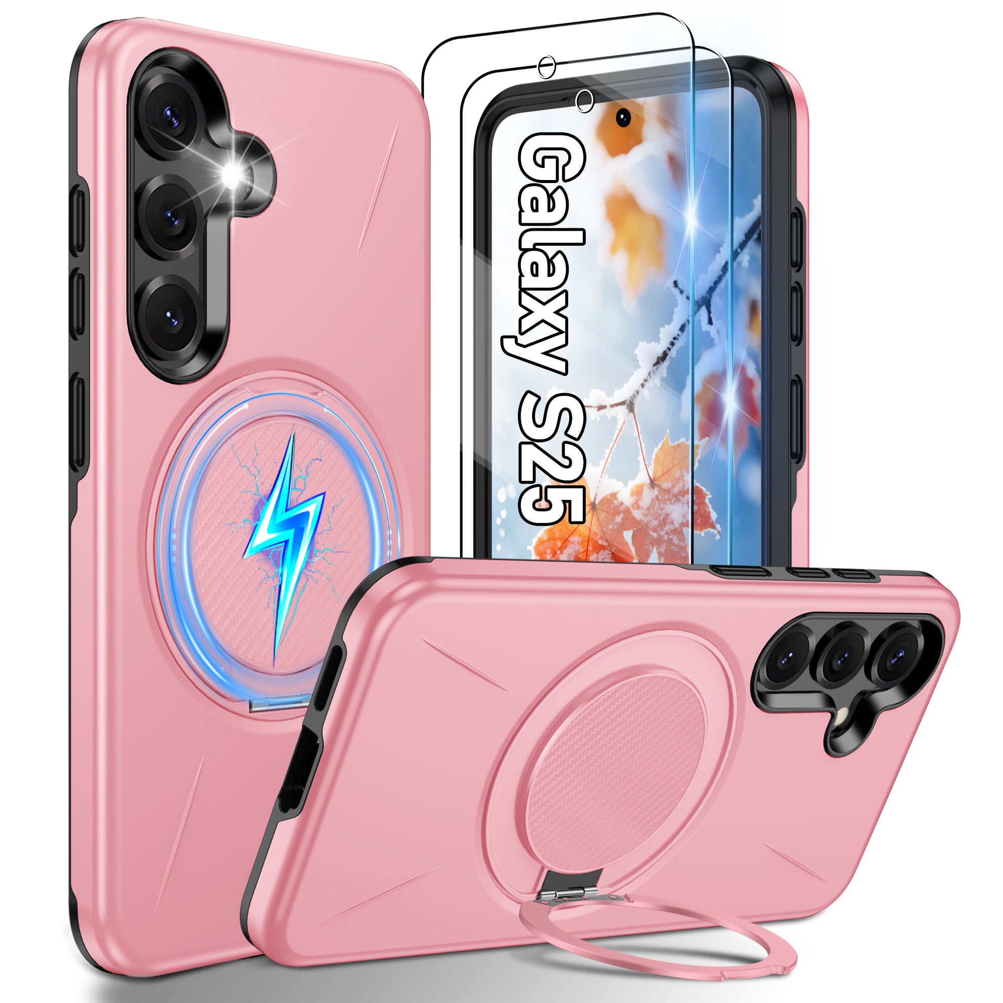 Gritup for Samsung Galaxy S25 Case [Compatible with MagSafe Accessories]:2 Pcs HD Screen Protectors,Built-in Kickstand,Dual Layer Shockproof,Camera Guard,Velvet Touch