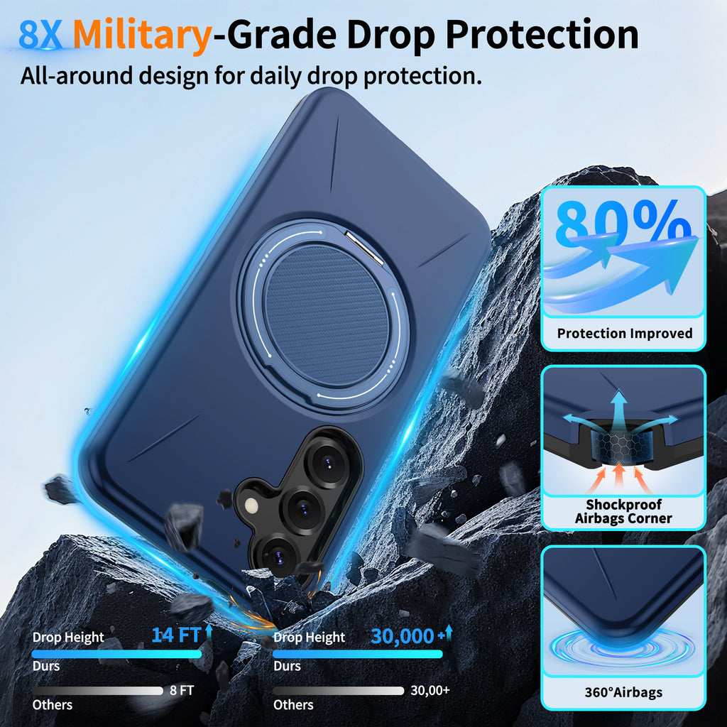 Gritup for Samsung Galaxy S25 Case [Compatible with MagSafe Accessories]:2 Pcs HD Screen Protectors,Built-in Kickstand,Dual Layer Shockproof,Camera Guard,Velvet Touch