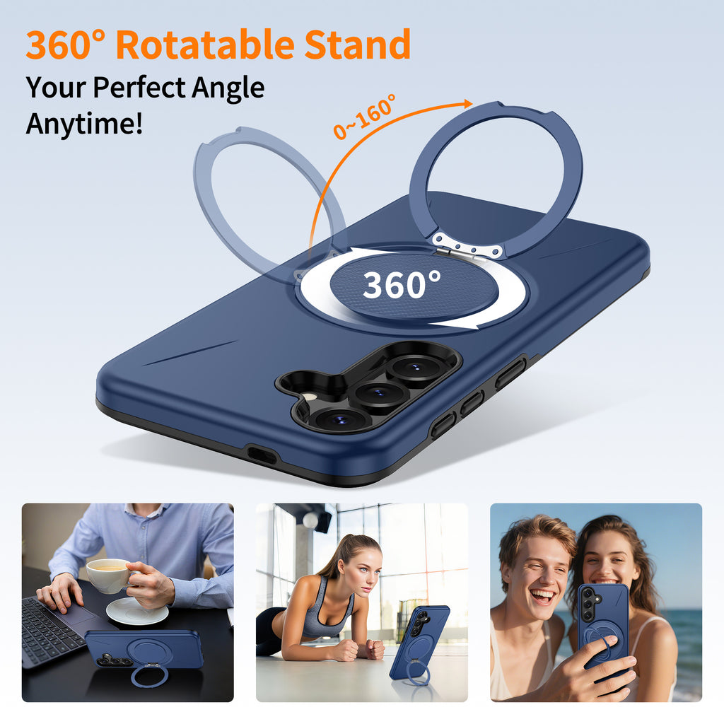 Gritup for Samsung Galaxy S25 Case [Compatible with MagSafe Accessories]:2 Pcs HD Screen Protectors,Built-in Kickstand,Dual Layer Shockproof,Camera Guard,Velvet Touch