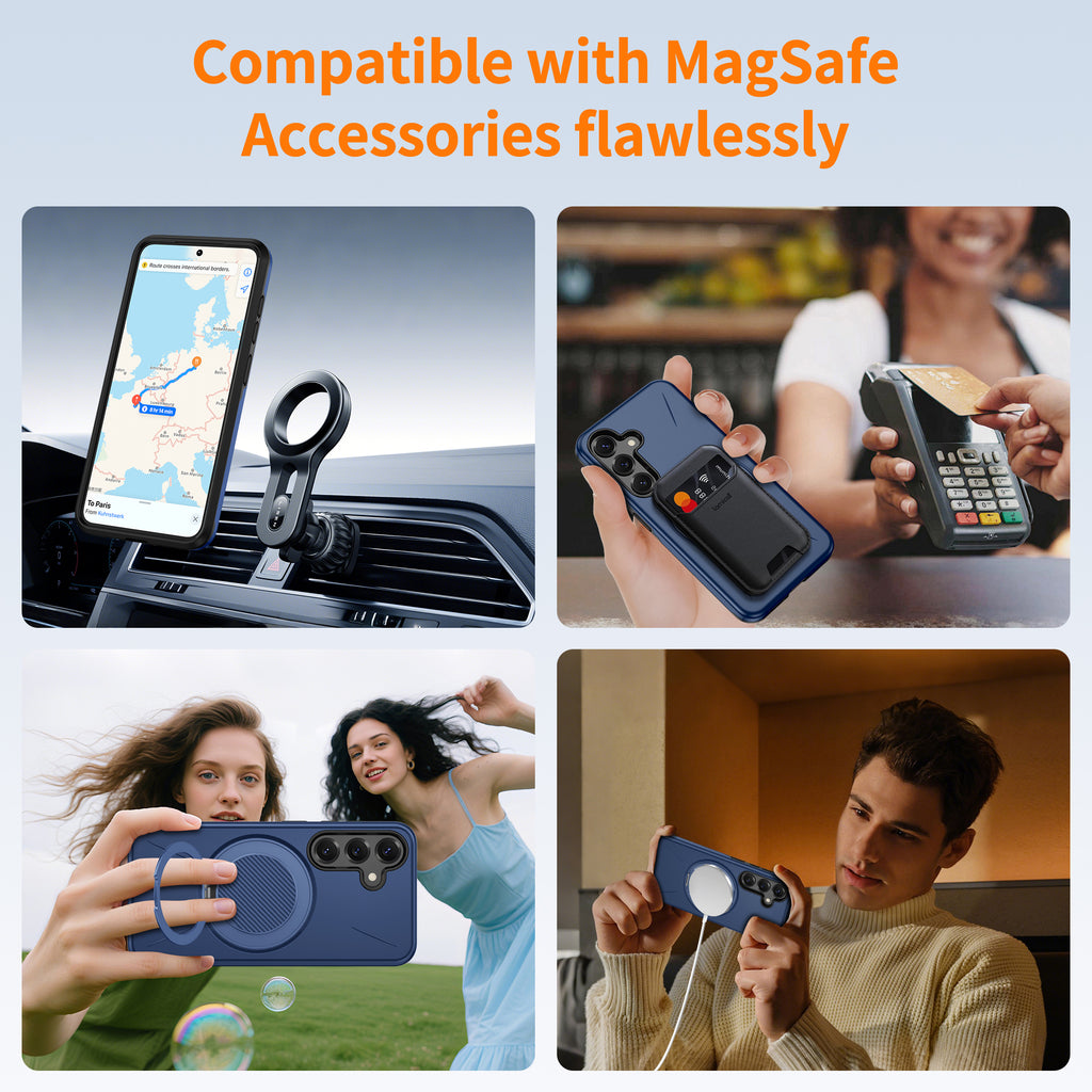 Gritup for Samsung Galaxy S25 Case [Compatible with MagSafe Accessories]:2 Pcs HD Screen Protectors,Built-in Kickstand,Dual Layer Shockproof,Camera Guard,Velvet Touch